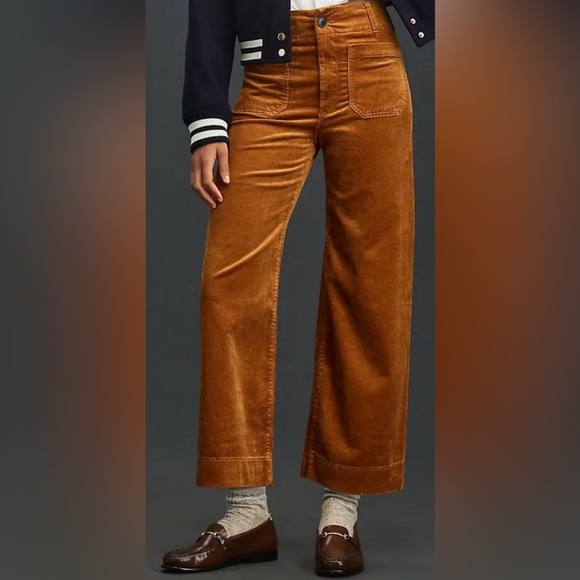 Maeve Pants - Maeve Wide-Leg Corduroy Cropped Pants in Rust